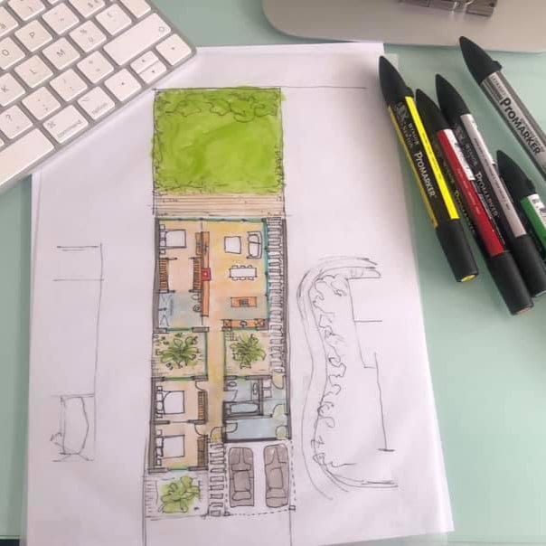 Felt-tip sketch of a layout plan